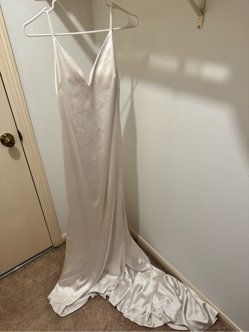 Milanoo White Satin Slip Bridal Dress with Cowl Back